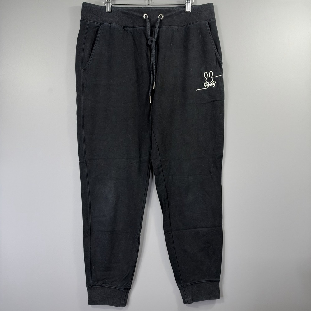 Psycho Bunny Sweatpants Mens Large Black Fleece Jogger Elastic Waist Pockets